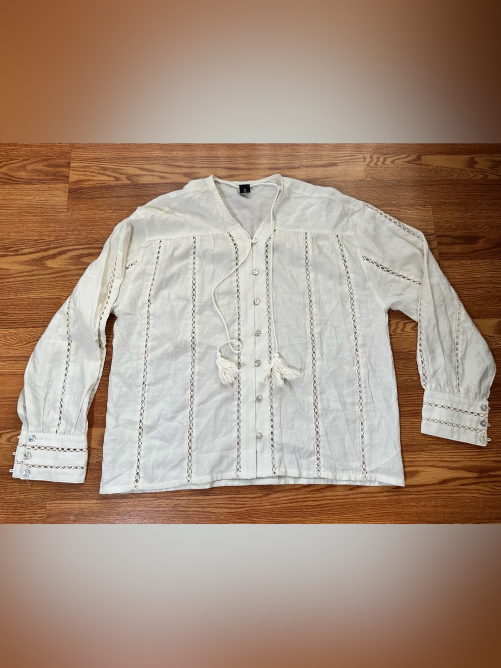 Women’s Cream Lace-Trim Button Front Blouse